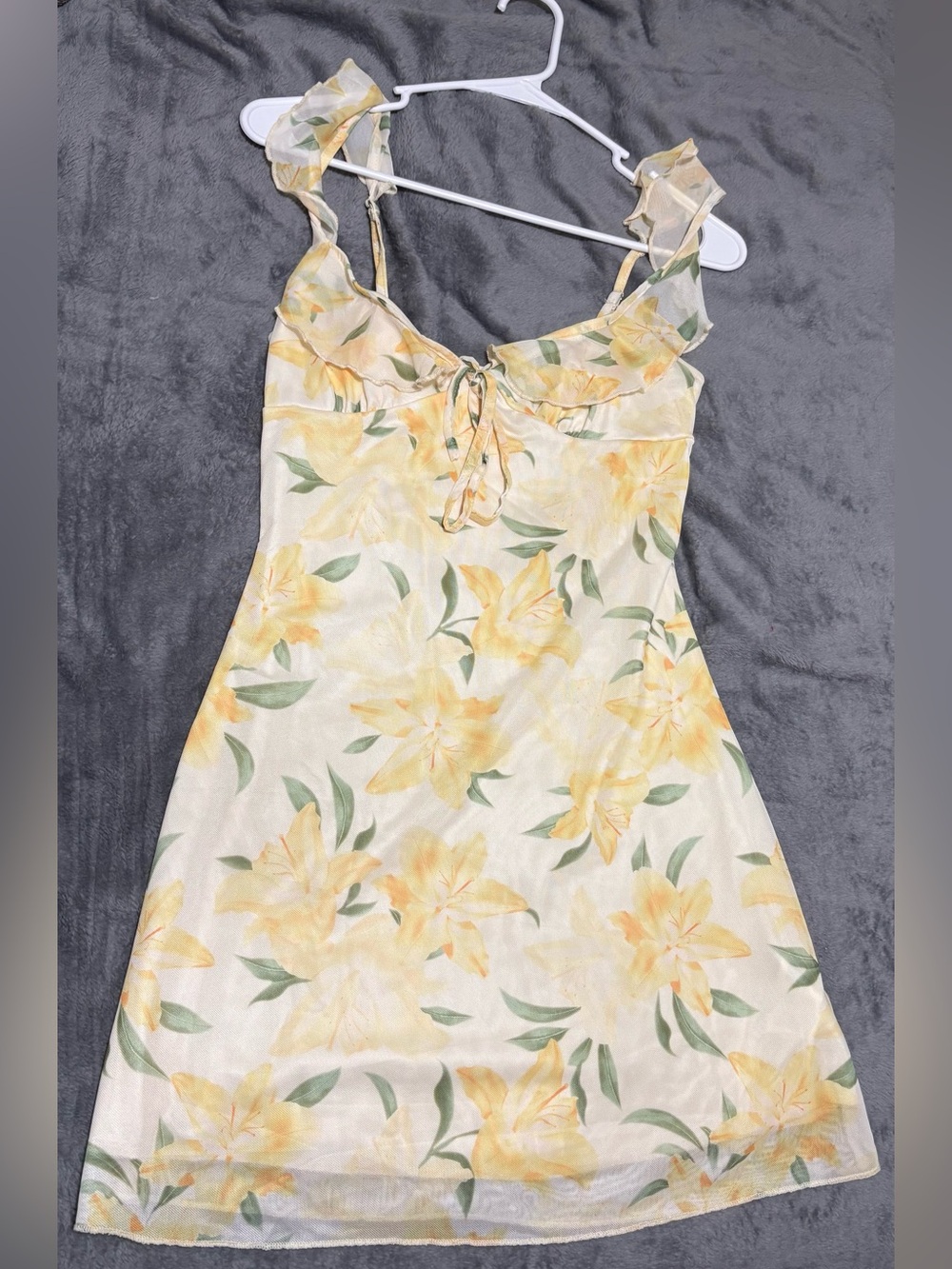 Yellow Floral Ruffle Tie-Front Midi Dress